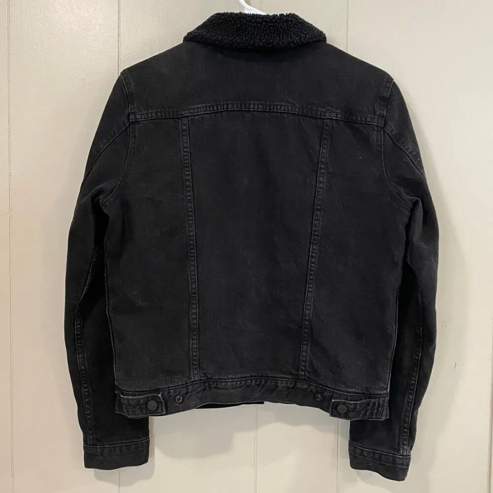 Levi’s Sherpa Collar Denim Jacket women’s Large Black Trucker Jacket Lined Warm